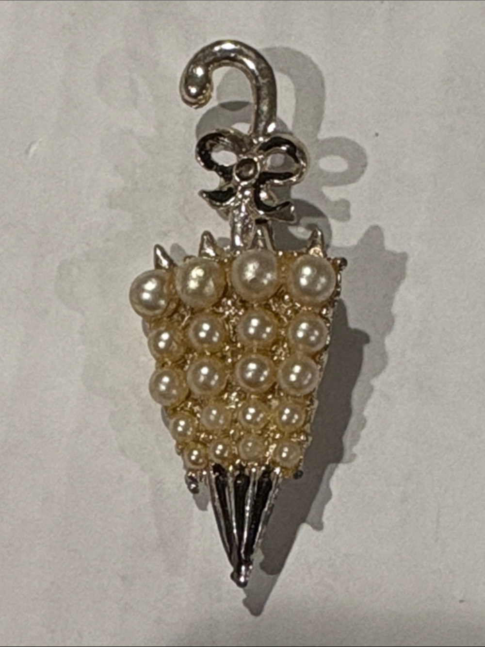 Gold Pearl vintage umbrella brooch